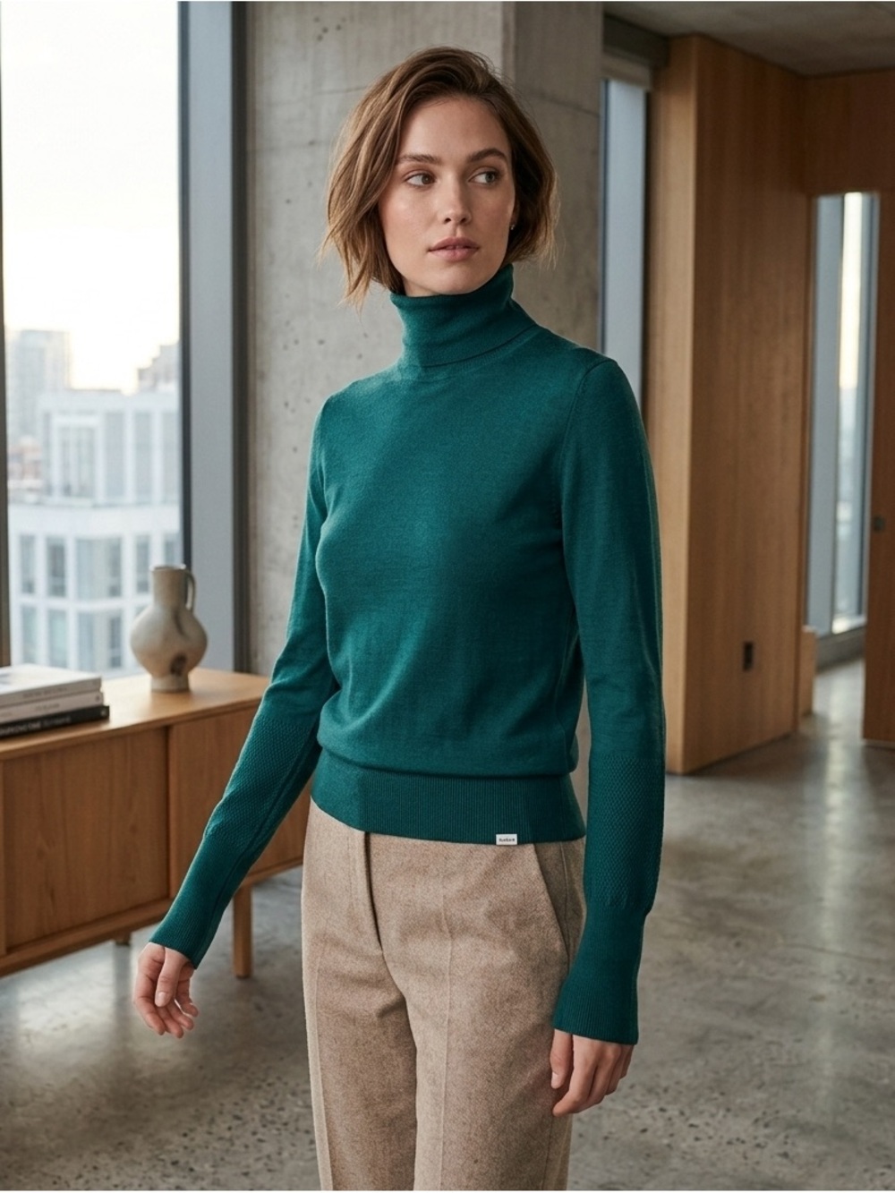 Vallier Luxurious 100% Merino wool Teal Turtleneck Sweater